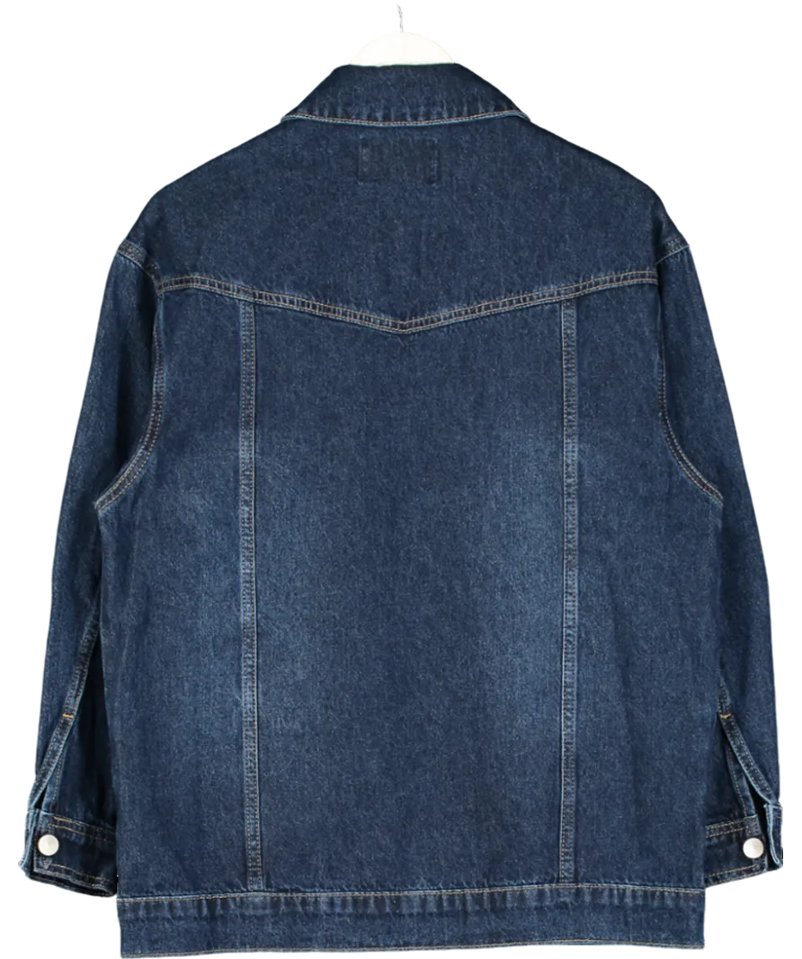 2be4A Blue Large Pocket Detailed Oversize Denim Jacket UK S
