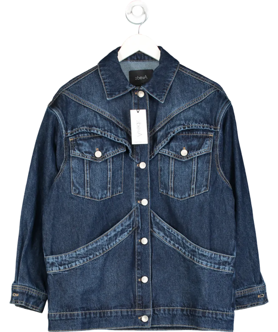 2be4A Blue Large Pocket Detailed Oversize Denim Jacket UK S