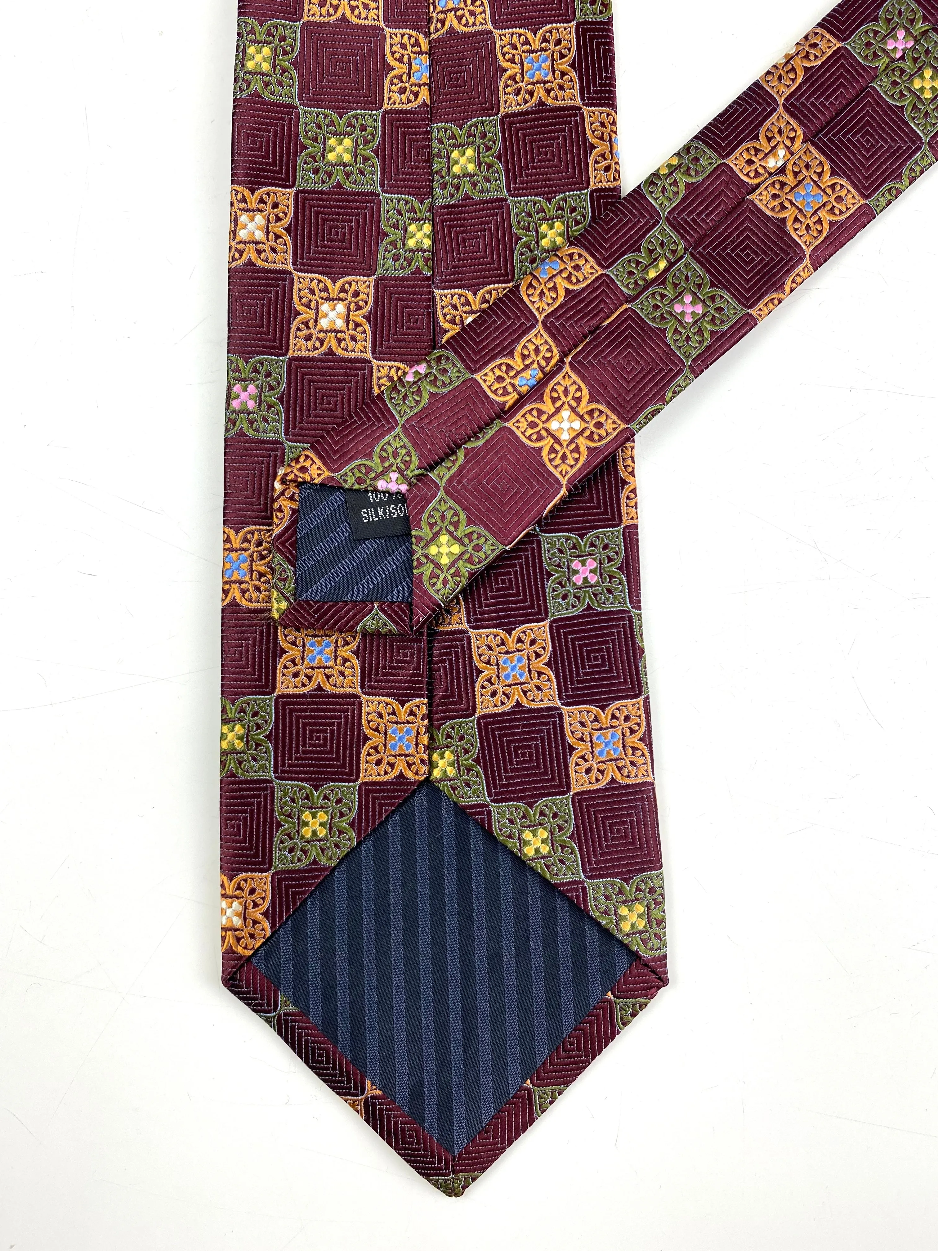 90s Deadstock Silk Necktie, Men's Vintage Orange/ Green/ Maroon Moroccan Pattern Tie, NOS