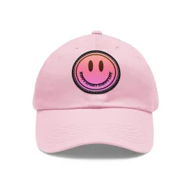 Aesthetic Pink Smile Hat,  Pink Twill Dad Hat with Leather Patch (Round), Pink Golf Hat, Pink Twill Cap, Pink Cotton Hat, Pink Baseball Hat