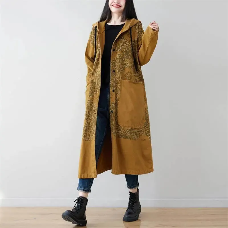 Autumn Hooded Denim Jacket - Dark Green Retro Style