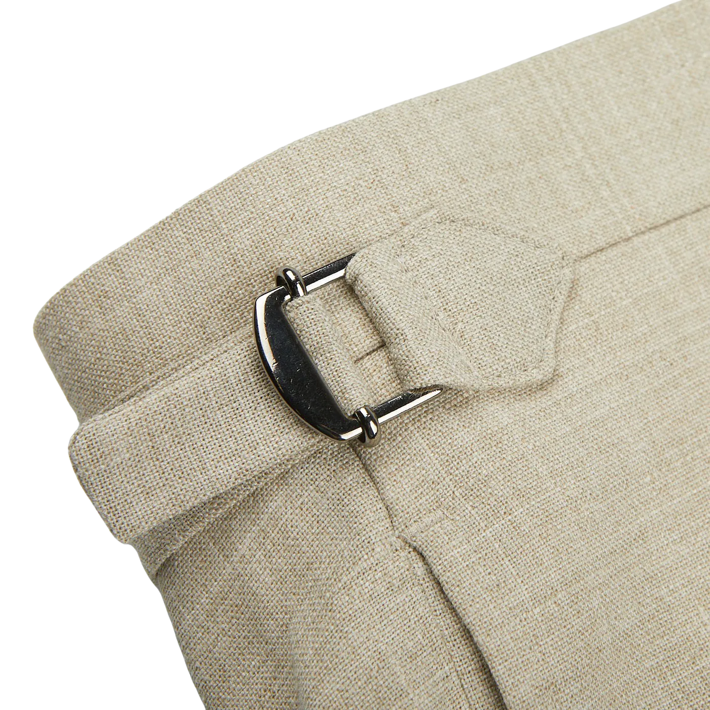 Beige Melange Wool Linen Pleated Trousers