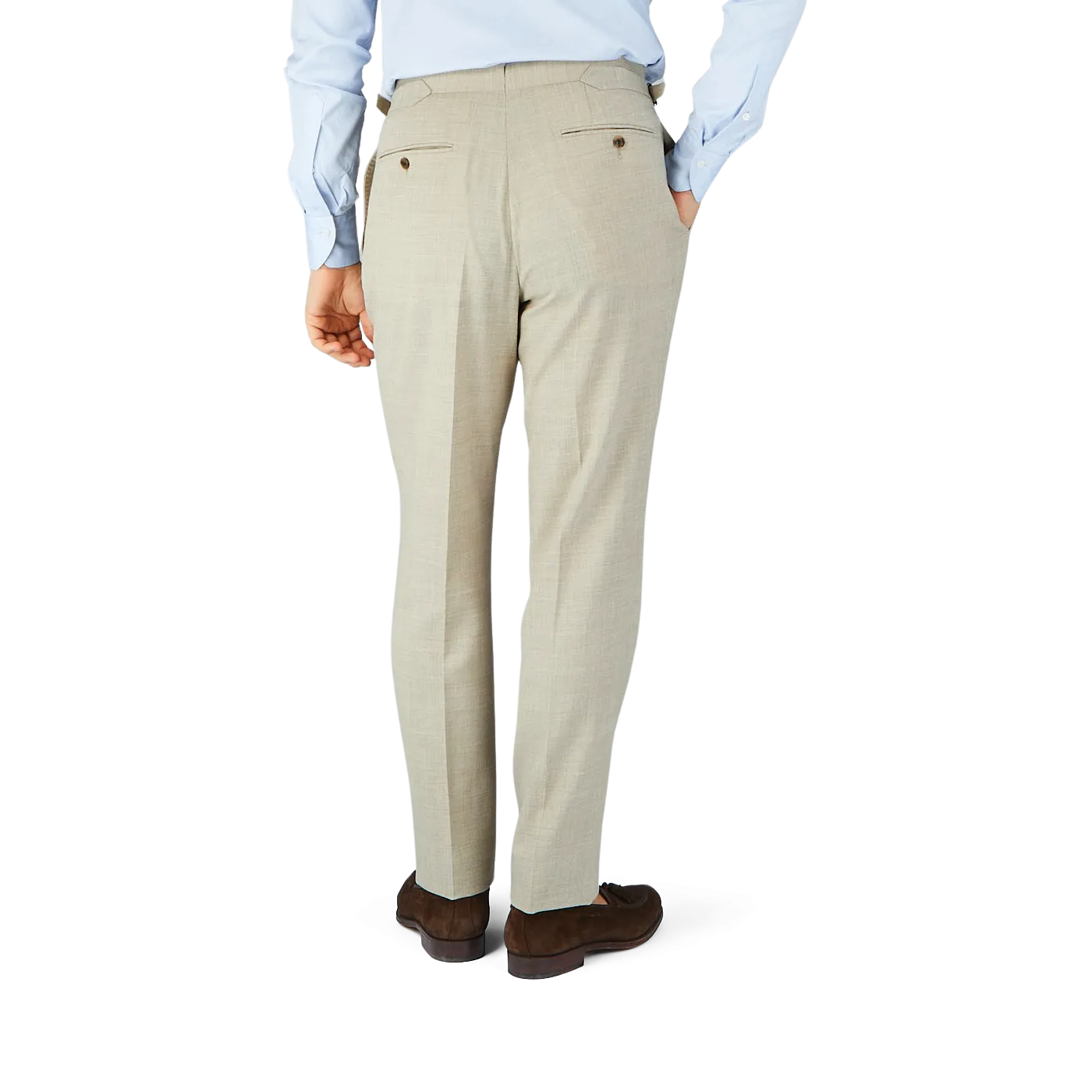 Beige Melange Wool Linen Pleated Trousers