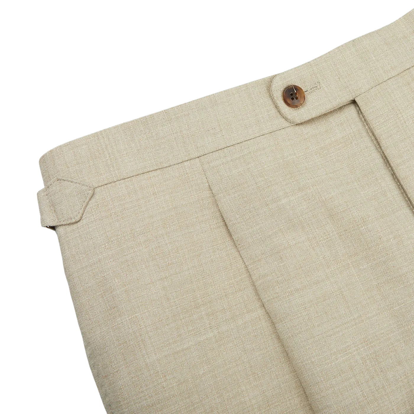 Beige Melange Wool Linen Pleated Trousers