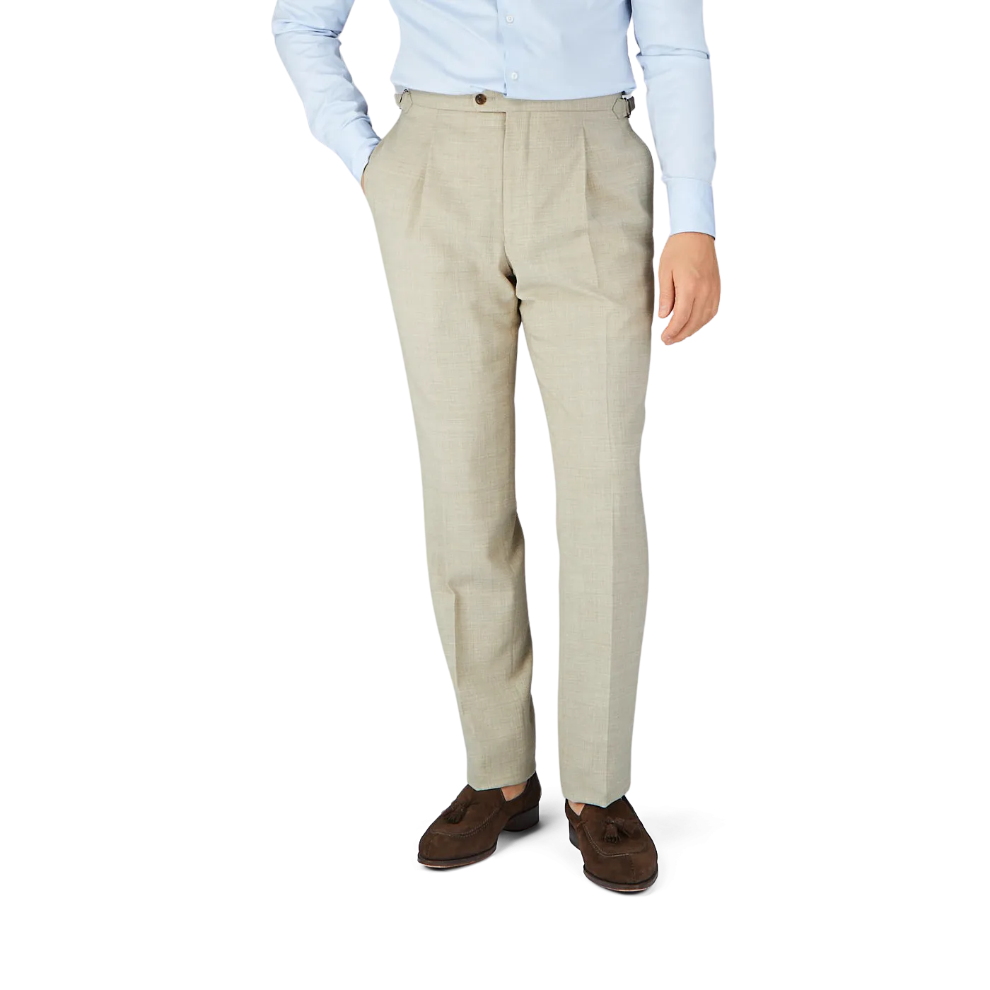 Beige Melange Wool Linen Pleated Trousers