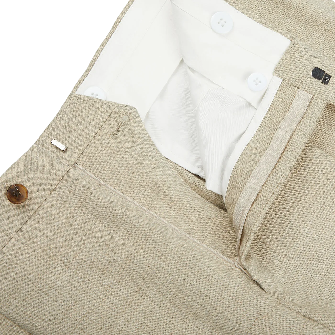 Beige Melange Wool Linen Pleated Trousers