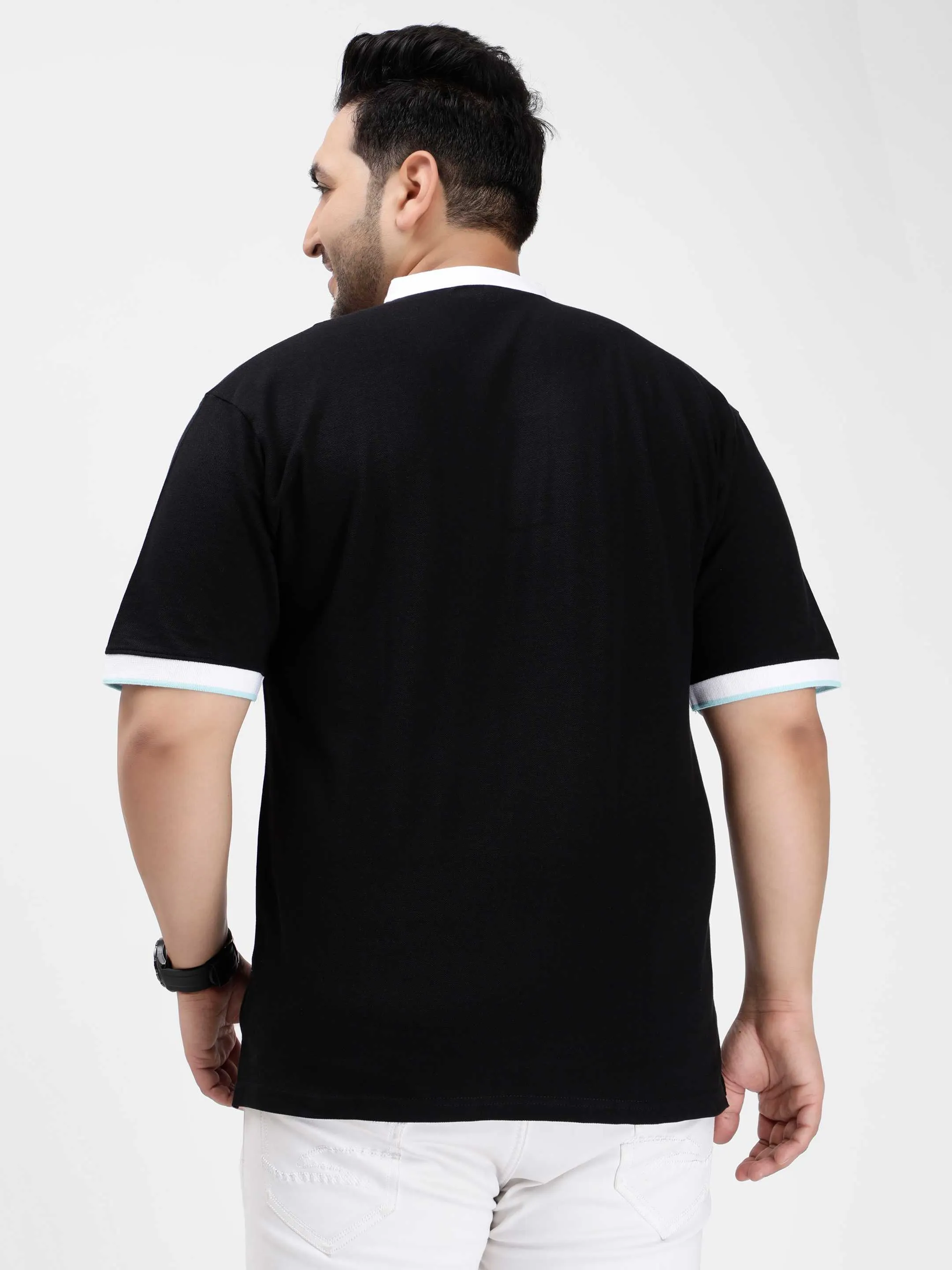 Black Mandarin Collar Plus Size Polo T-shirt