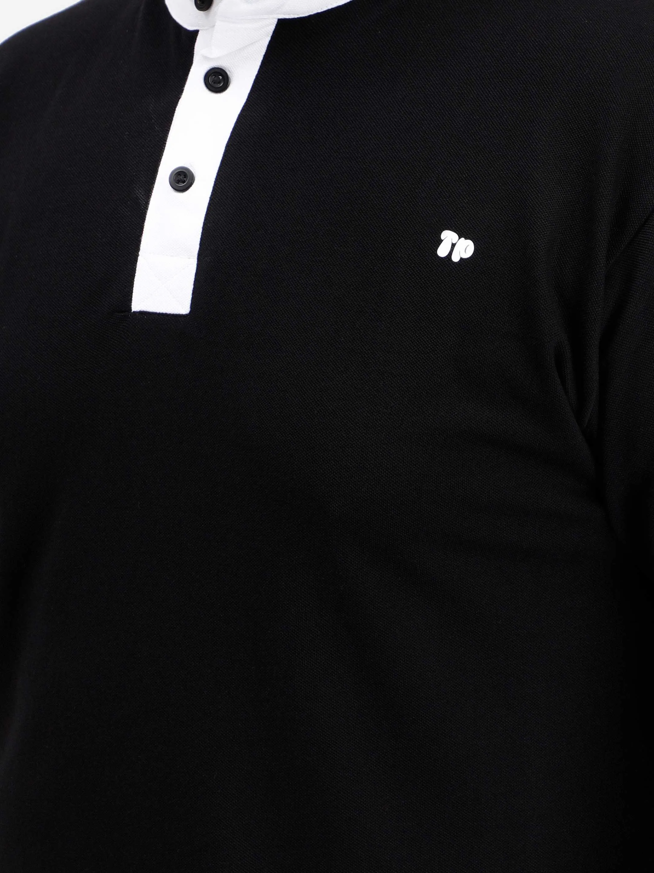 Black Mandarin Collar Plus Size Polo T-shirt