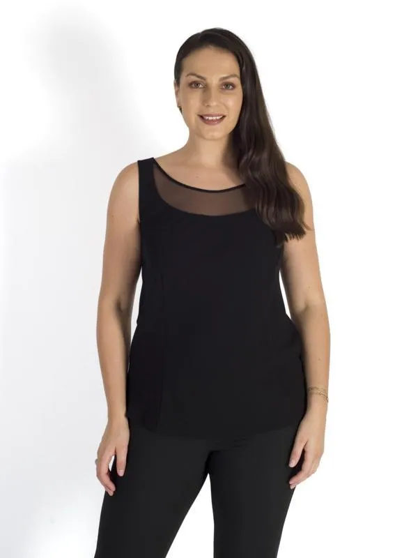 Black Mesh Trim Crepe Camisole