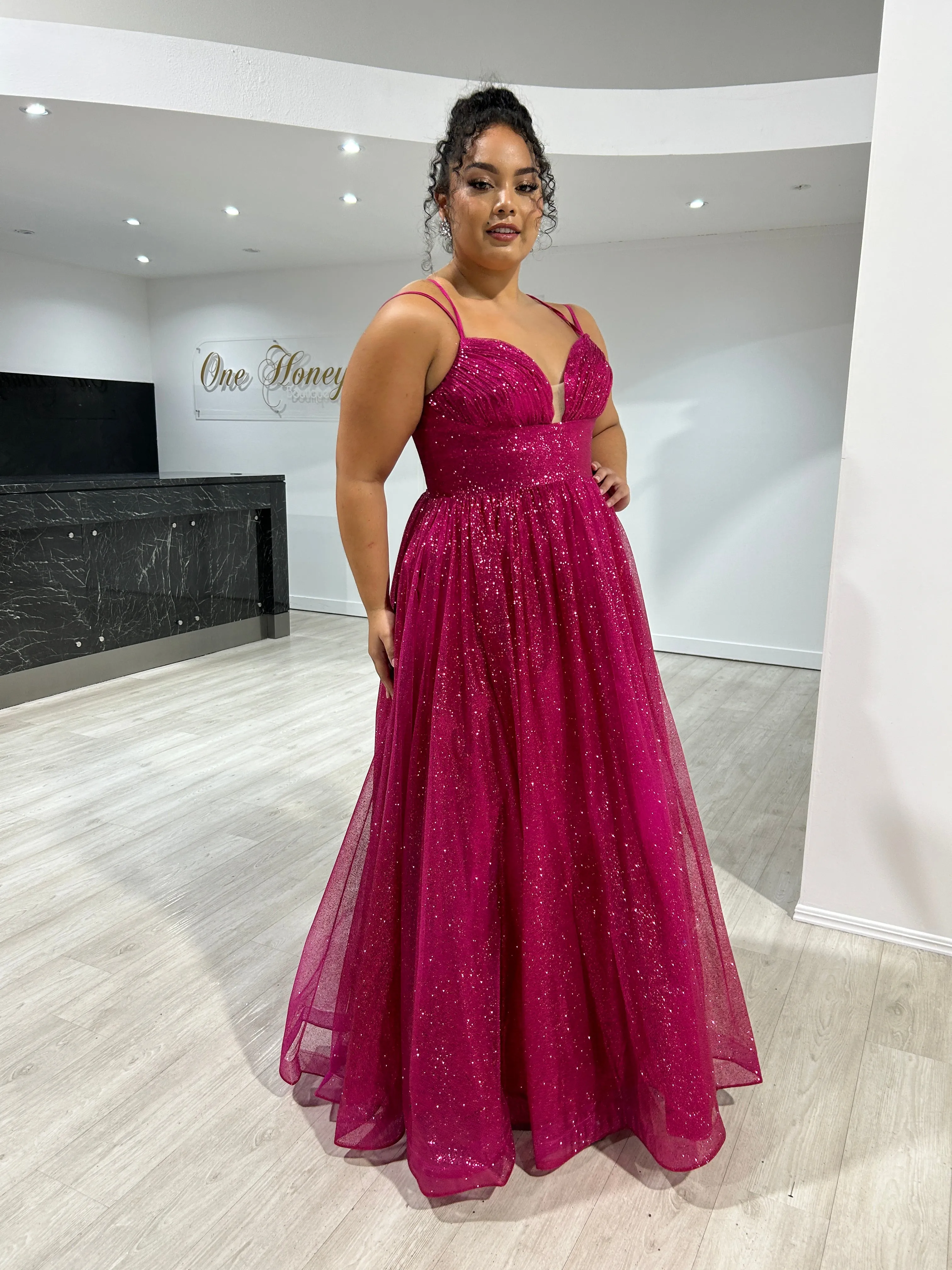 CARMERON Glitter Ball Gown Corset Lace Up Formal Dress