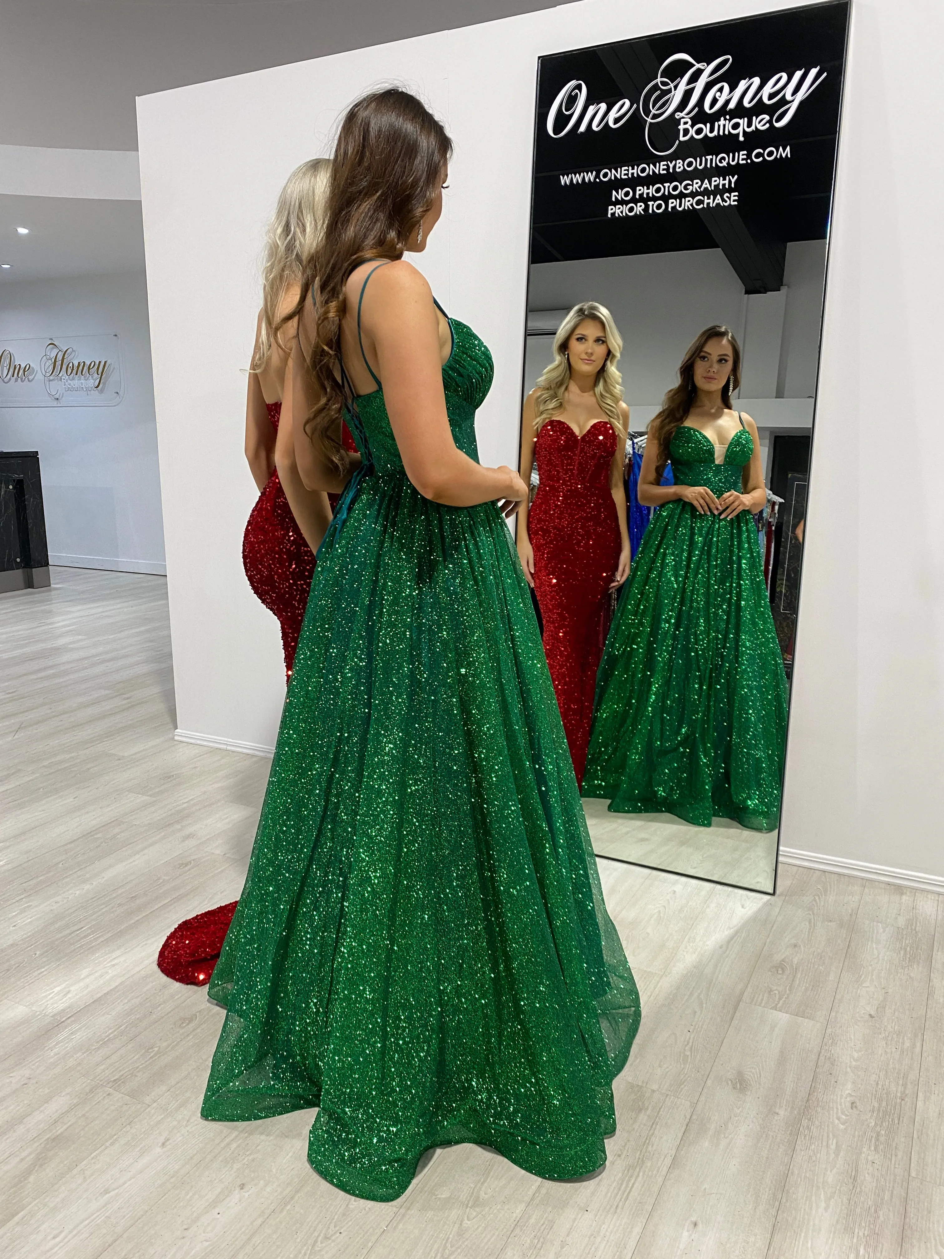 CARMERON Glitter Ball Gown Corset Lace Up Formal Dress