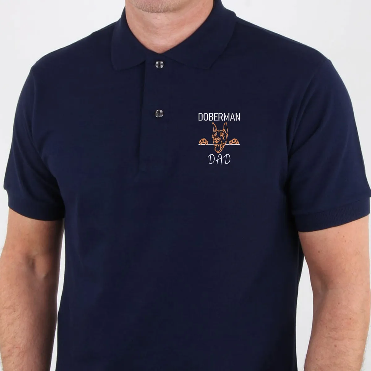 Custom Doberman Dog Dad Embroidered Polo Shirt, Personalized Polo Shirt with Dog Name, Best Gifts For Doberman Lovers