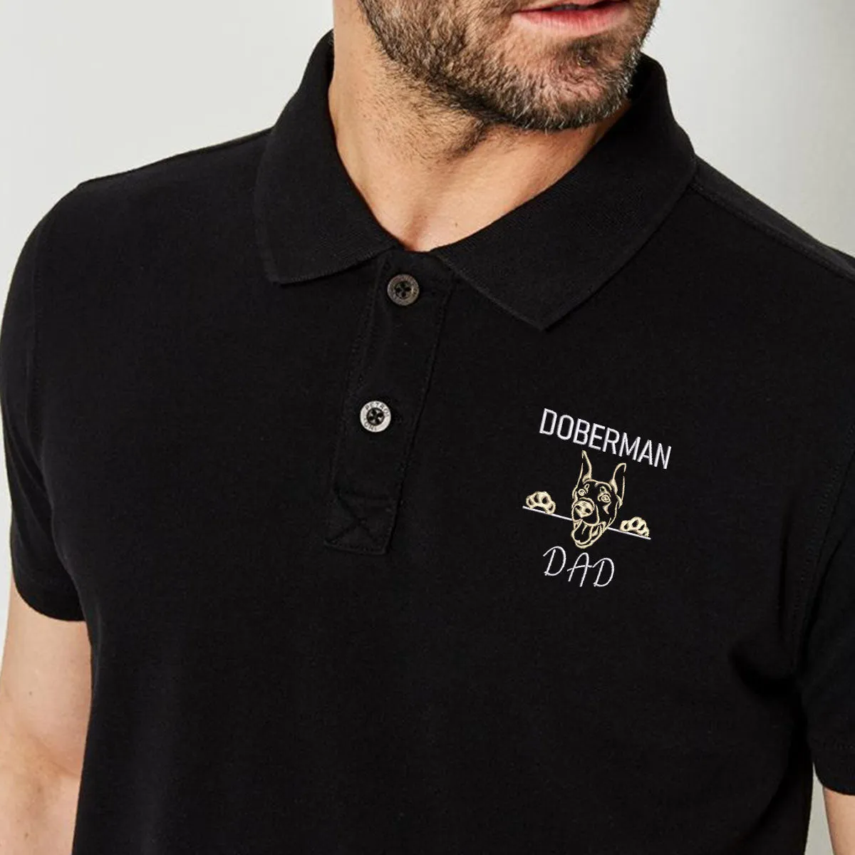 Custom Doberman Dog Dad Embroidered Polo Shirt, Personalized Polo Shirt with Dog Name, Best Gifts For Doberman Lovers