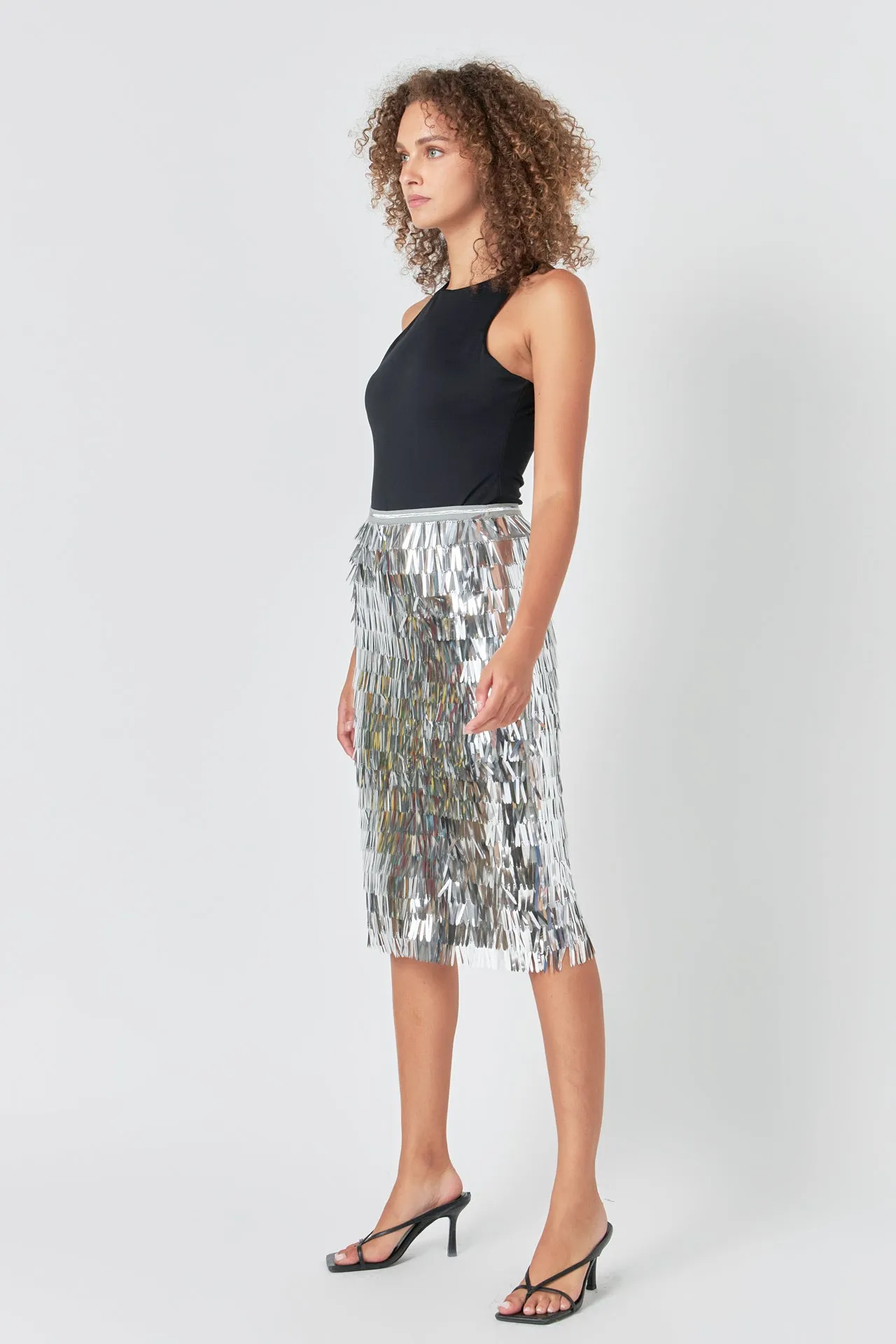 Fringed Metallic Midi Skirt