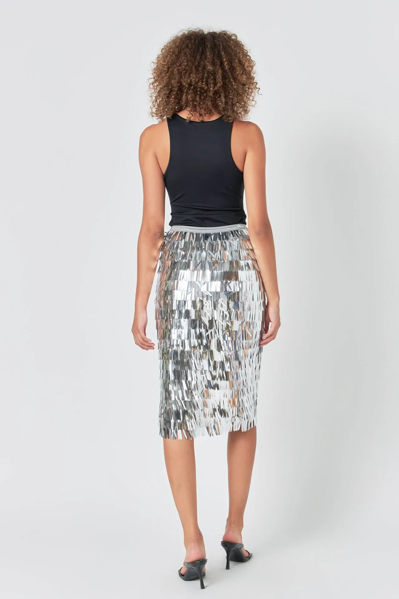 Fringed Metallic Midi Skirt