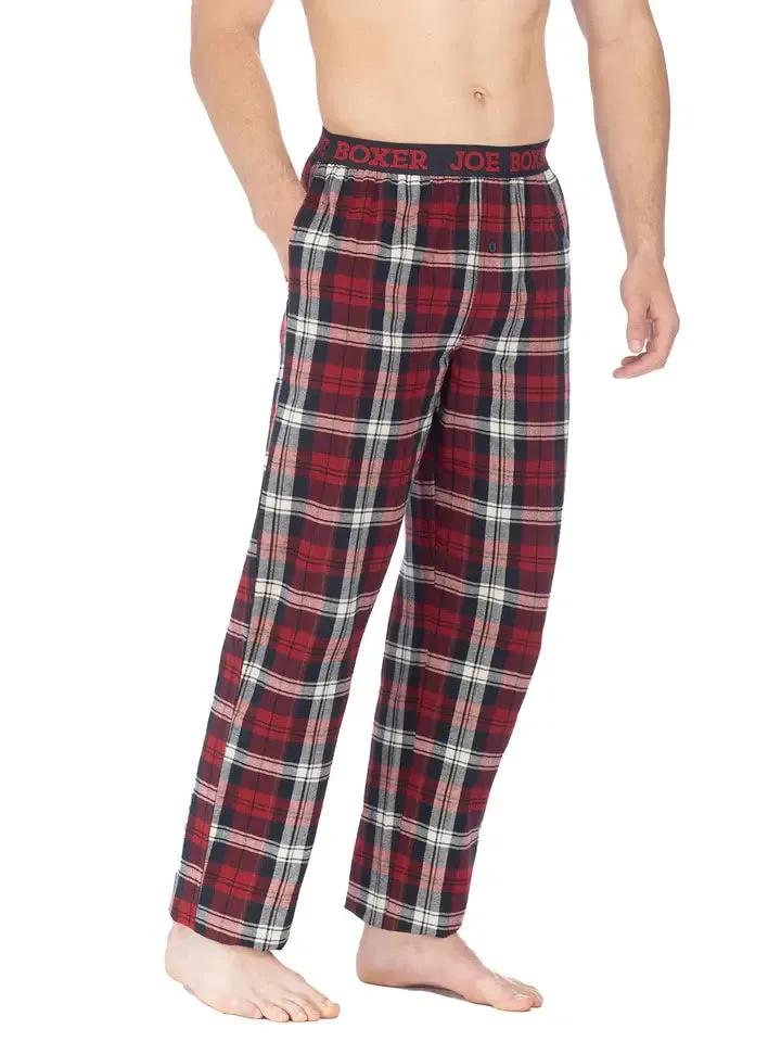 Joe Boxer Mens Red/Navy Flannel Logo Elastic Pant