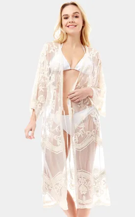 LOF1026 Floral Sheer Lace Cover Up Cardigan