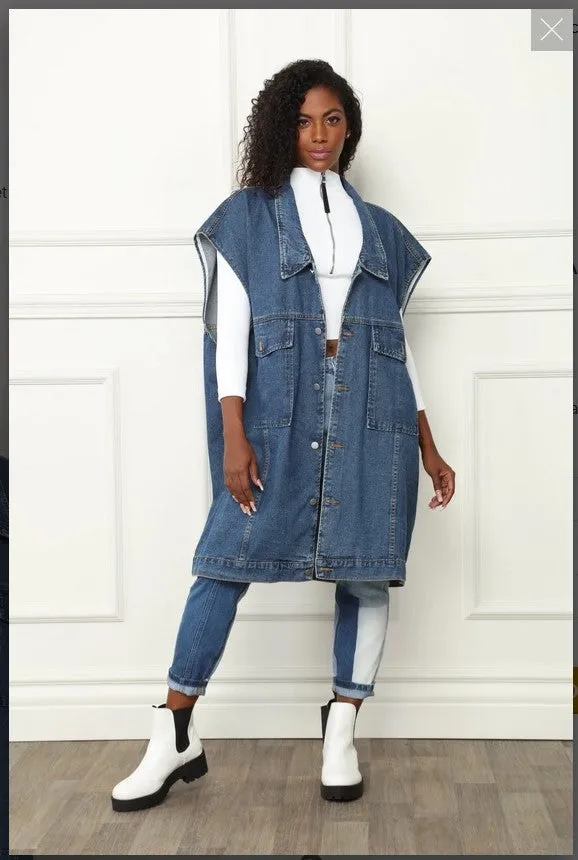 Luxe Moda LM-156, Denim Jacket  oversized long jacket/Vest