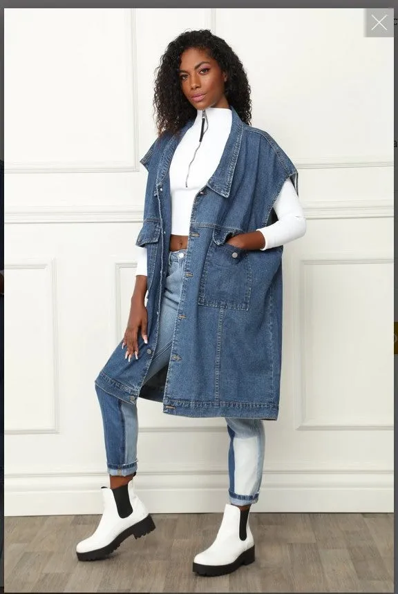 Luxe Moda LM-156, Denim Jacket  oversized long jacket/Vest