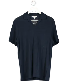 M&S Blue Cotton Rich Textured Polo Shirt UK S