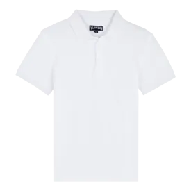 MEN TERRY CLOTH POLO SHIRT SOLID WHITE