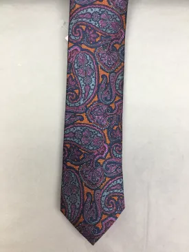 Mens Silk Tie Paisley Orange/Purple