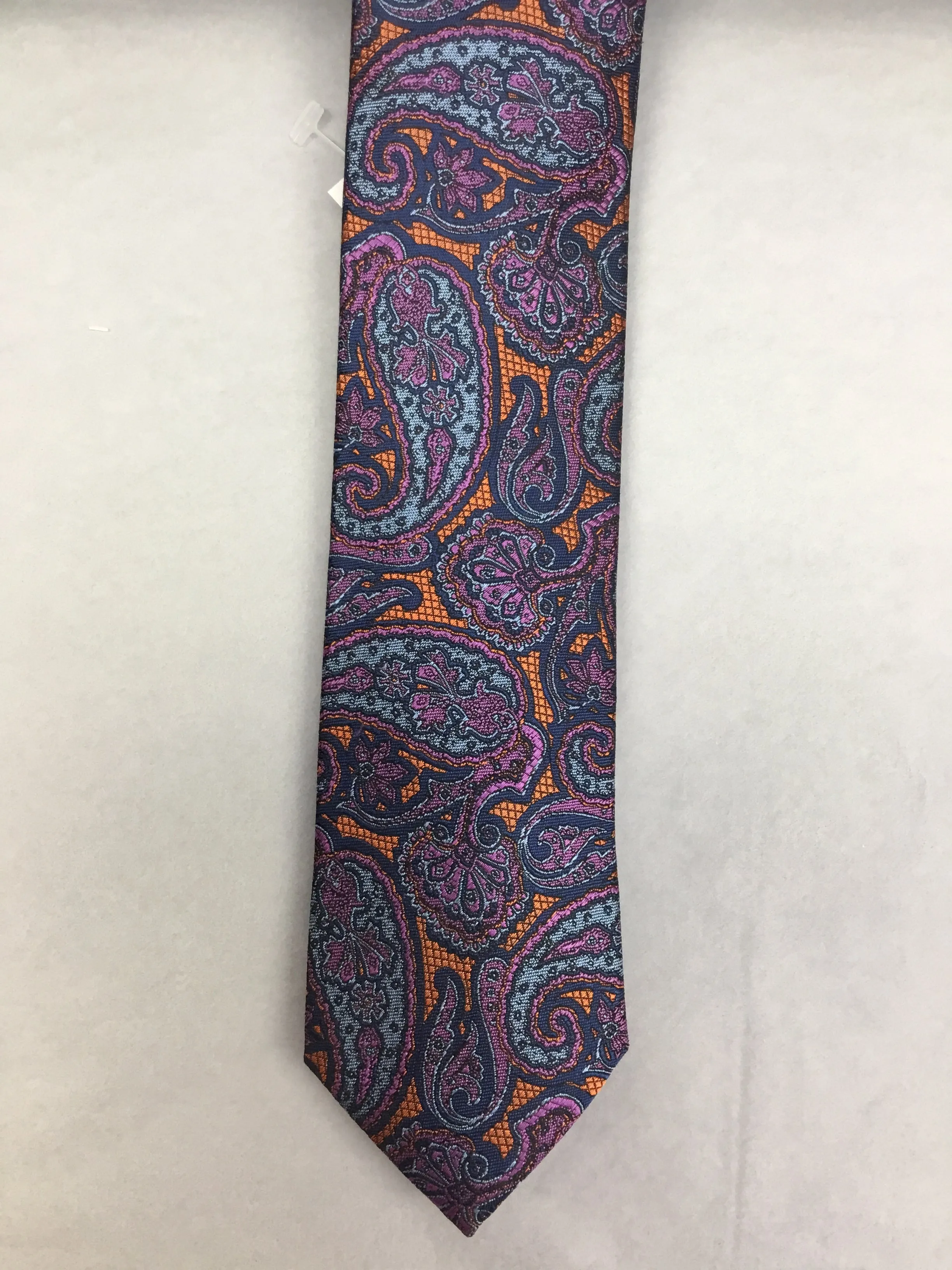 Mens Silk Tie Paisley Orange/Purple