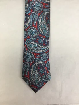 Mens Silk Tie Paisley Red/Blue