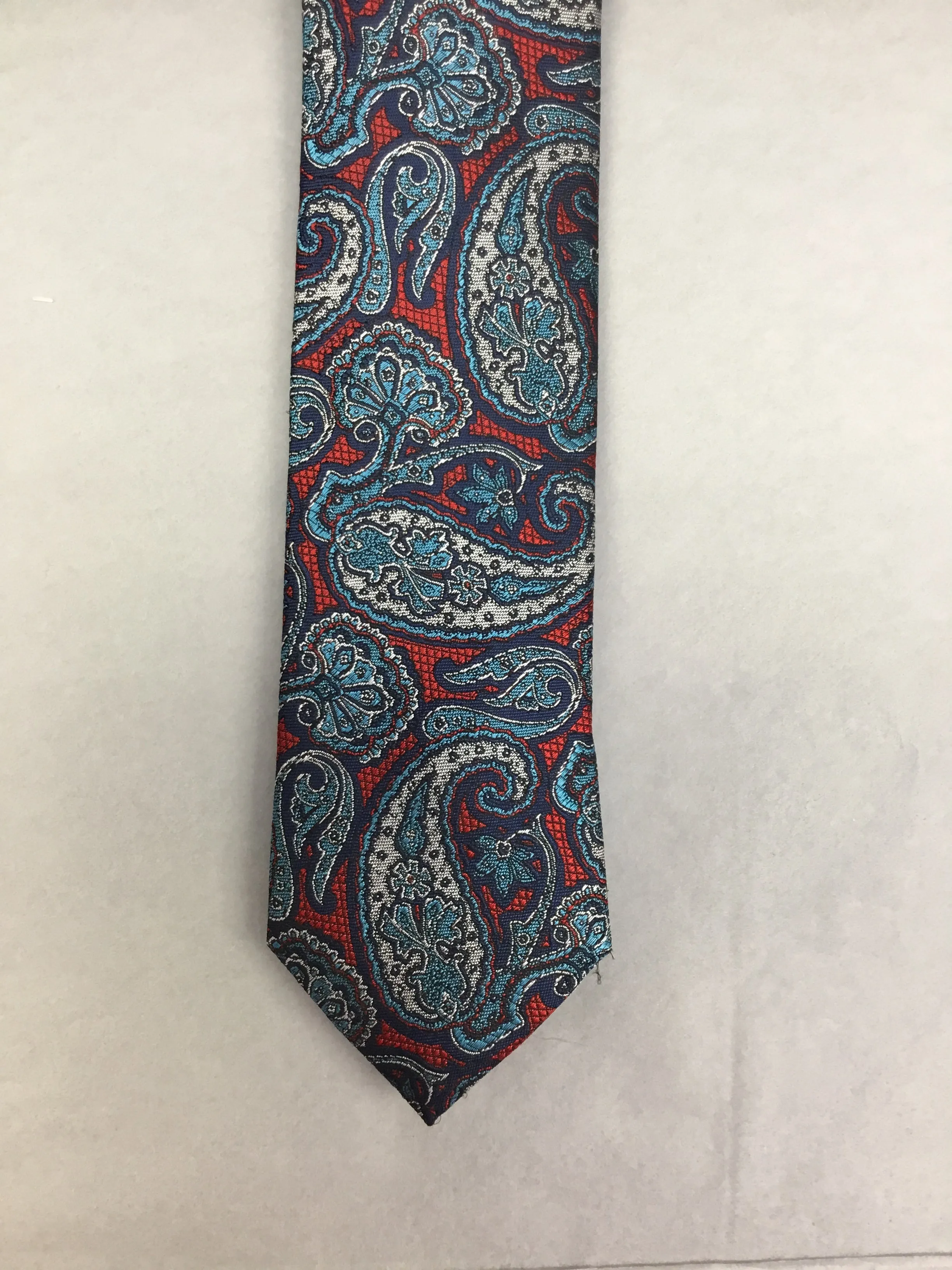 Mens Silk Tie Paisley Red/Blue