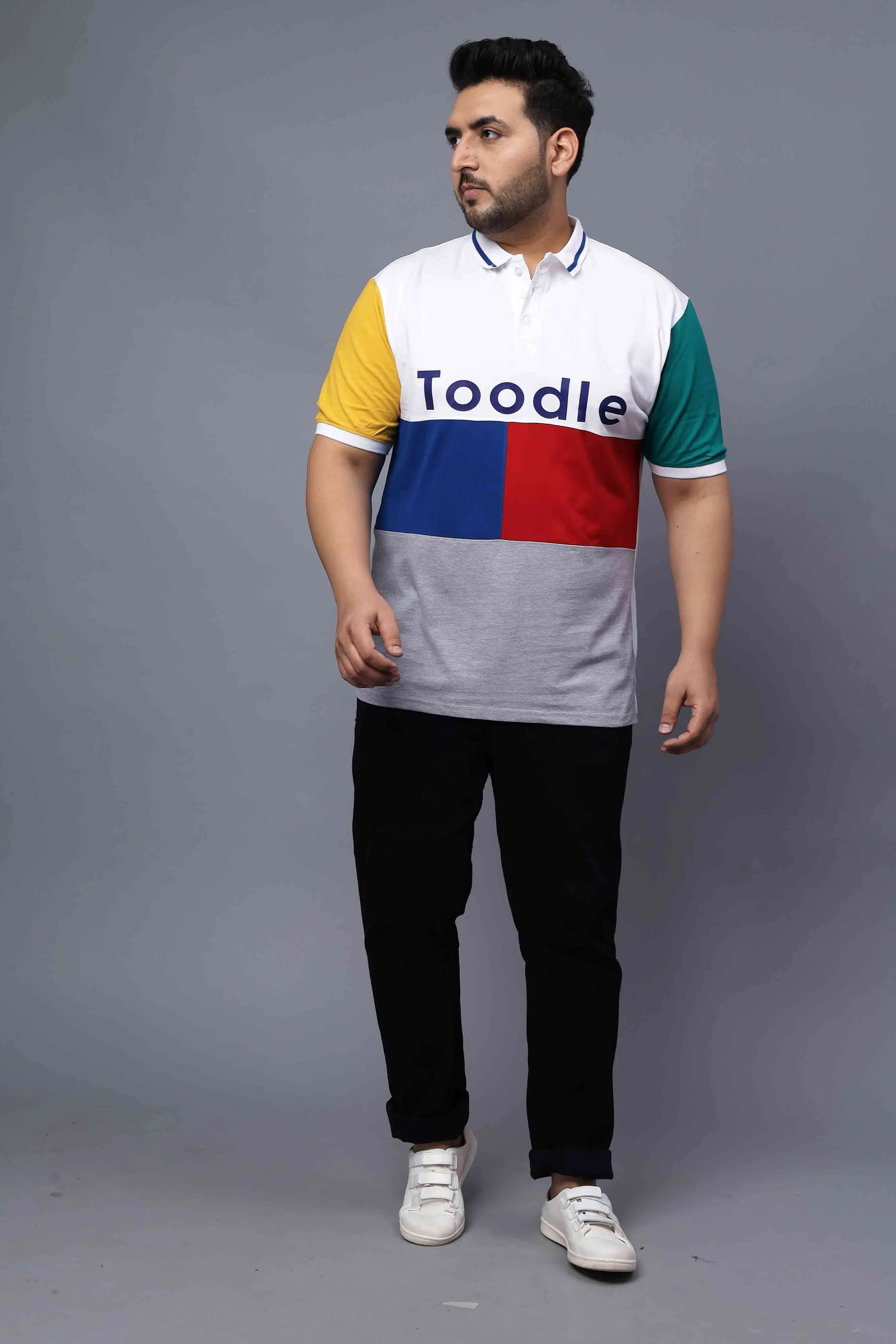 Multi-Color White Plus Size Polo T-shirt