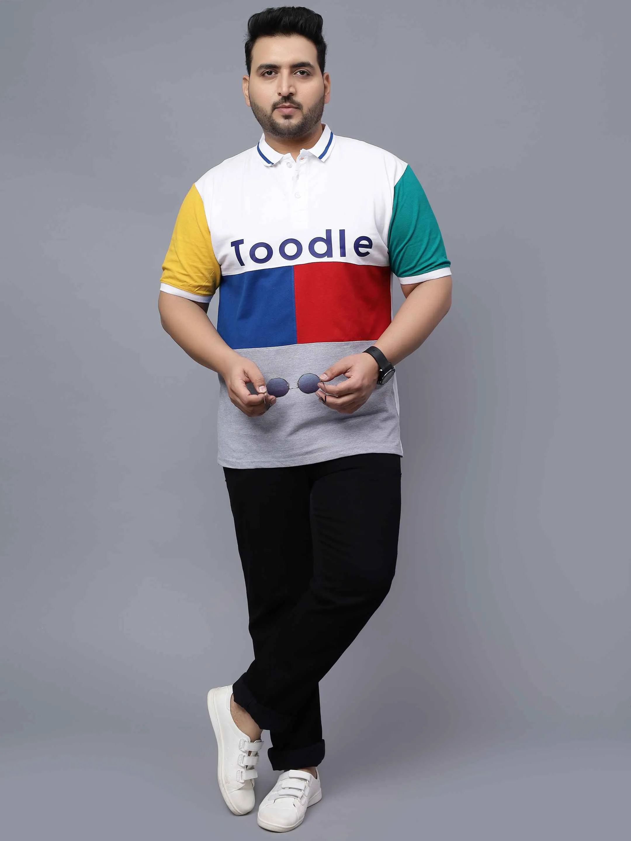 Multi-Color White Plus Size Polo T-shirt