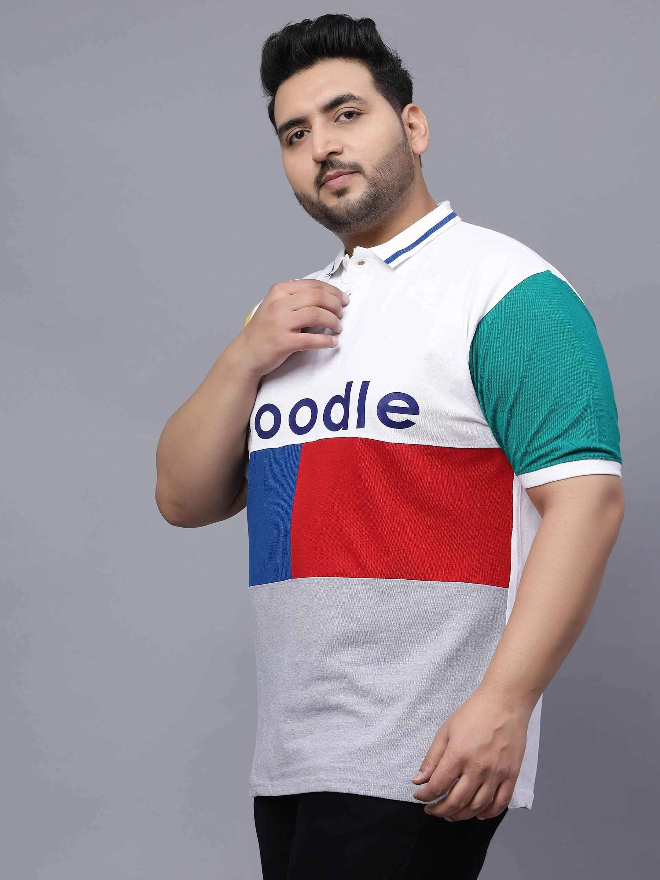 Multi-Color White Plus Size Polo T-shirt