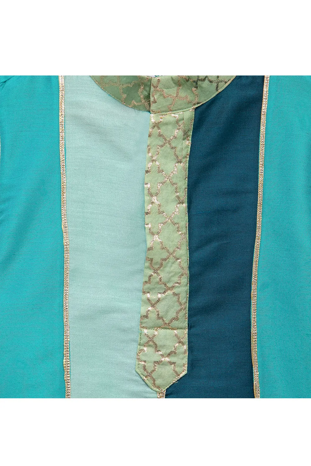 Multigreen Shaded Cotton Silk Kurta With Off White Pyjama