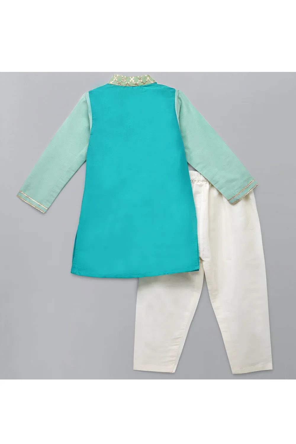 Multigreen Shaded Cotton Silk Kurta With Off White Pyjama