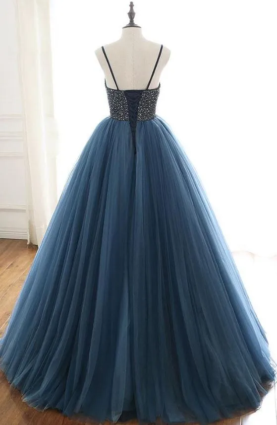 Poofy Oxford Blue Tulle Ball Gown Prom Dress