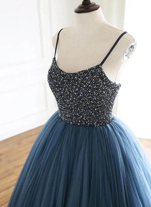Poofy Oxford Blue Tulle Ball Gown Prom Dress