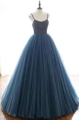 Poofy Oxford Blue Tulle Ball Gown Prom Dress