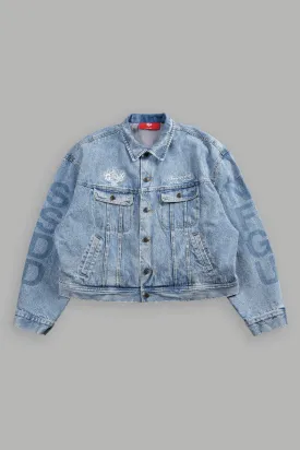 Roses While We're Here Cropped American Denim Jacket in Medium Wash