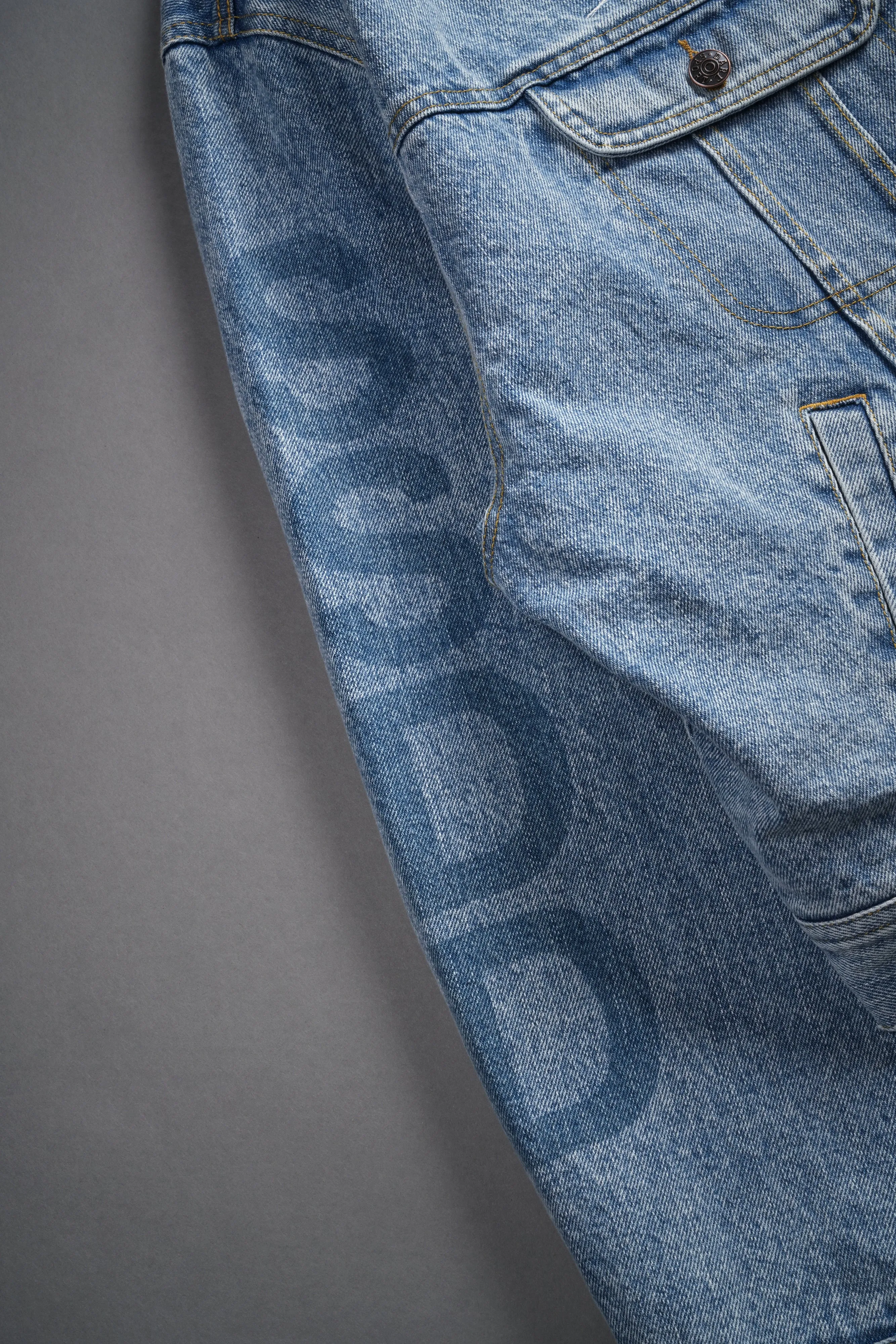 Roses While We're Here Cropped American Denim Jacket in Medium Wash