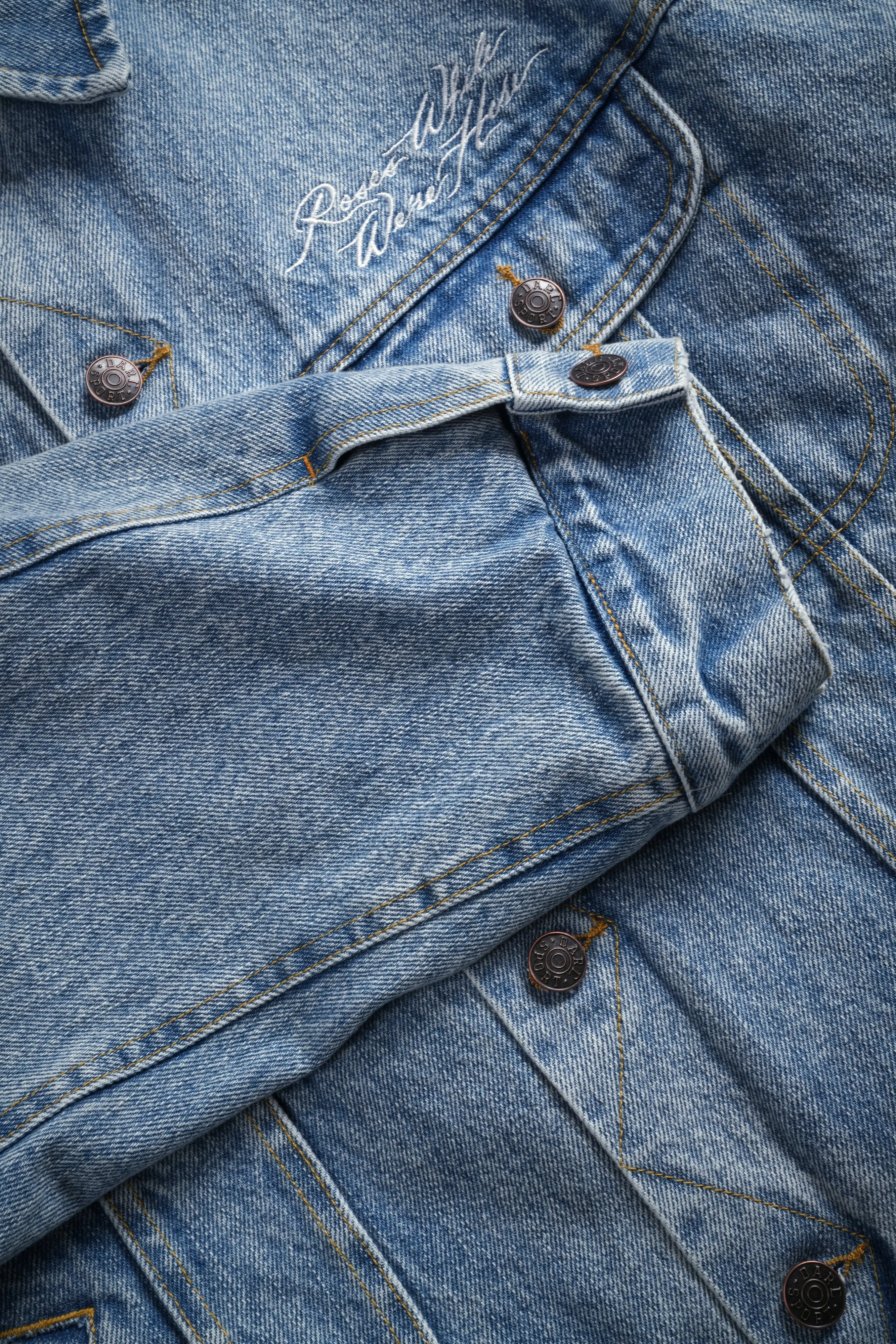 Roses While We're Here Cropped American Denim Jacket in Medium Wash