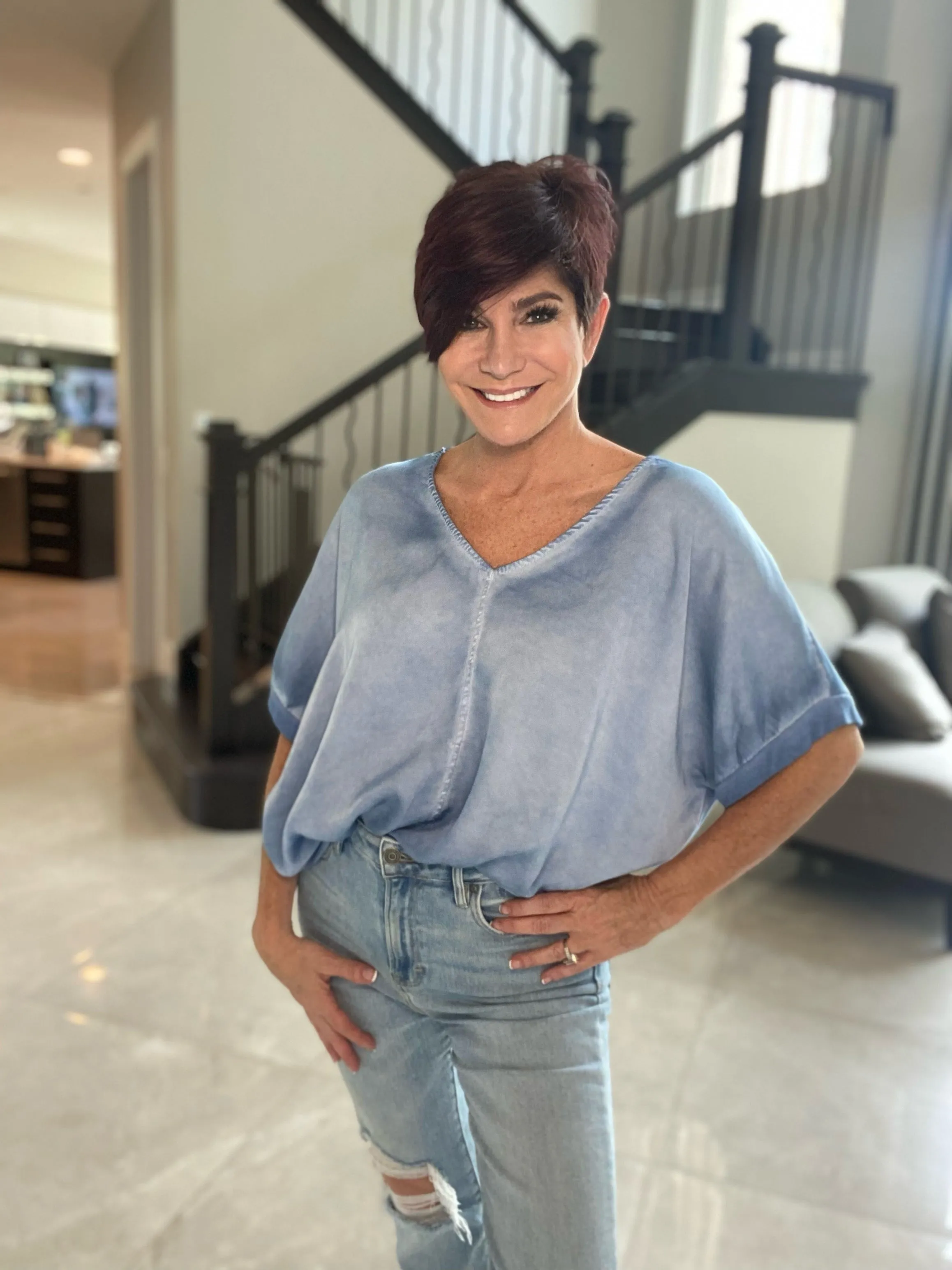 Short Sleeve Silk Top with Front Tie