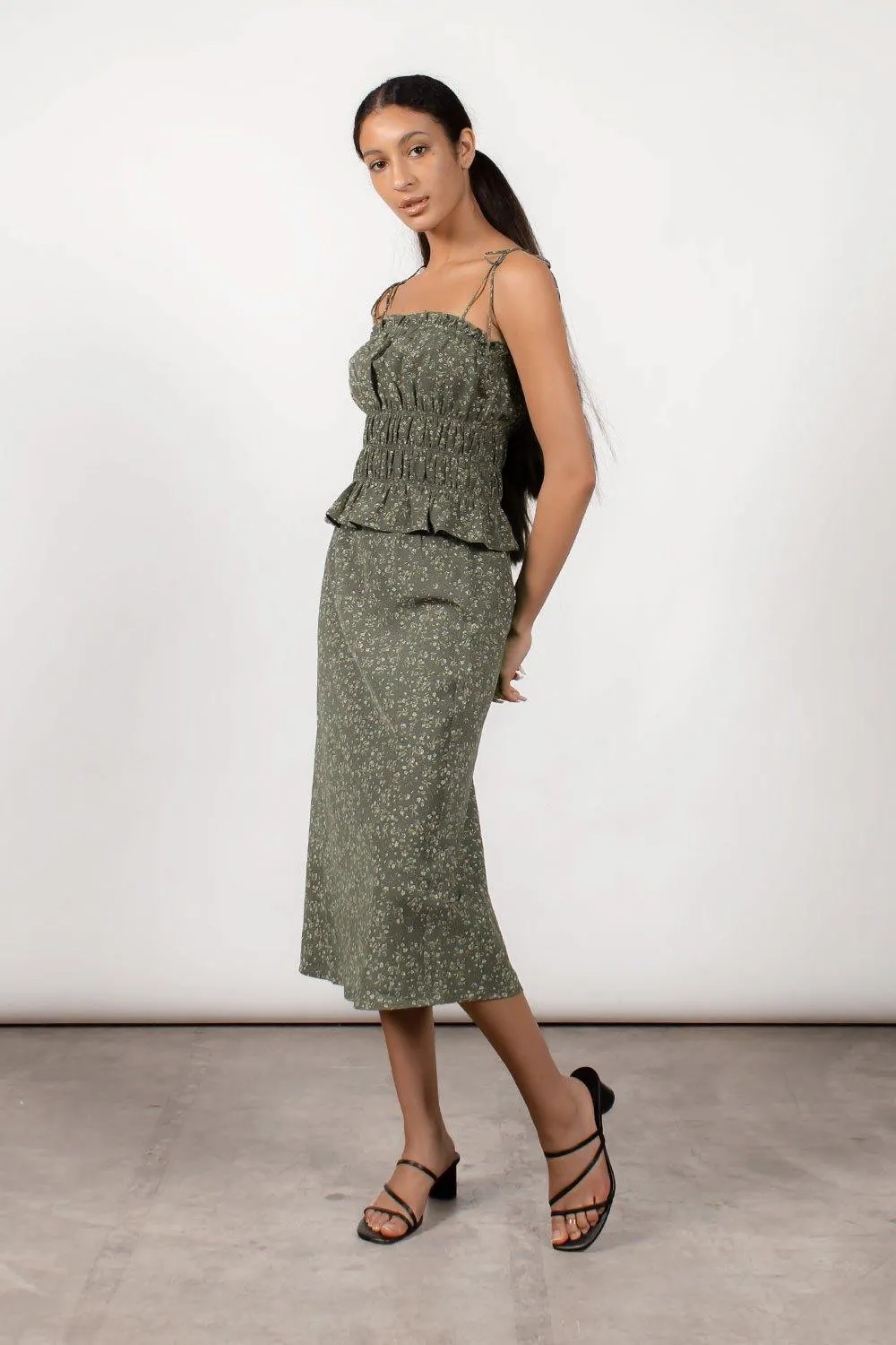 SILK RUCHED CAMI - GRIFFITH FLORAL