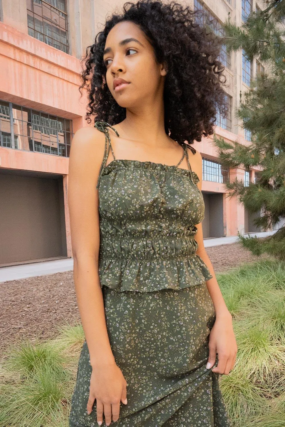 SILK RUCHED CAMI - GRIFFITH FLORAL