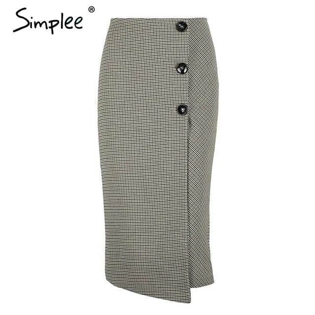 Simplee Elegant long plaid skirt women