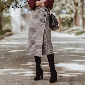 Simplee Elegant long plaid skirt women