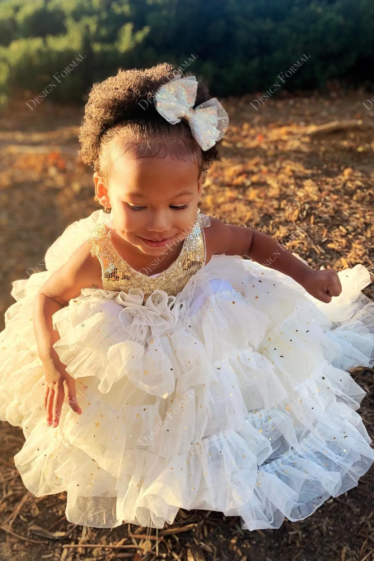 Sparkly Gold Sequin Custom Ankle Length Ball Gown Flower Girl Dress