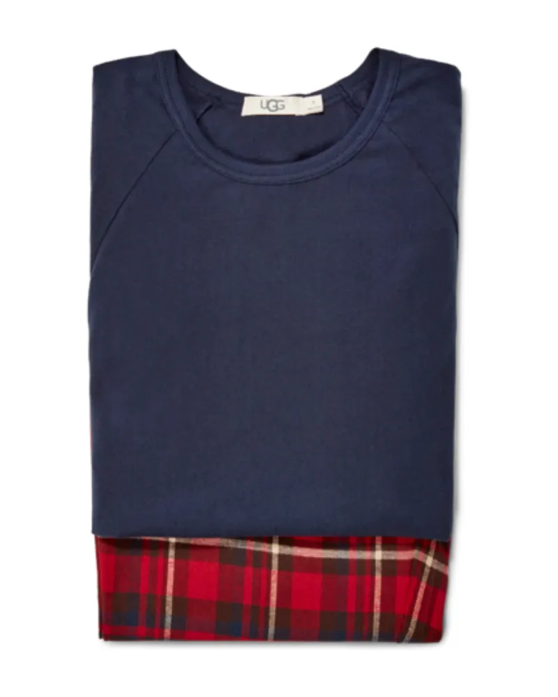 UGG Men's Steiner Pajamas Set in Gift Box Navy/Dark Cherry Check